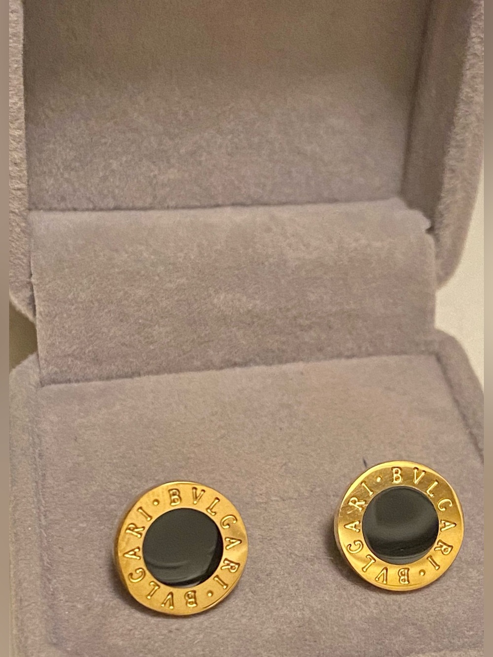 Fashion Jewelry 14K Gold Plated / Black Inspired BVL- Round Logo Stud Earrings